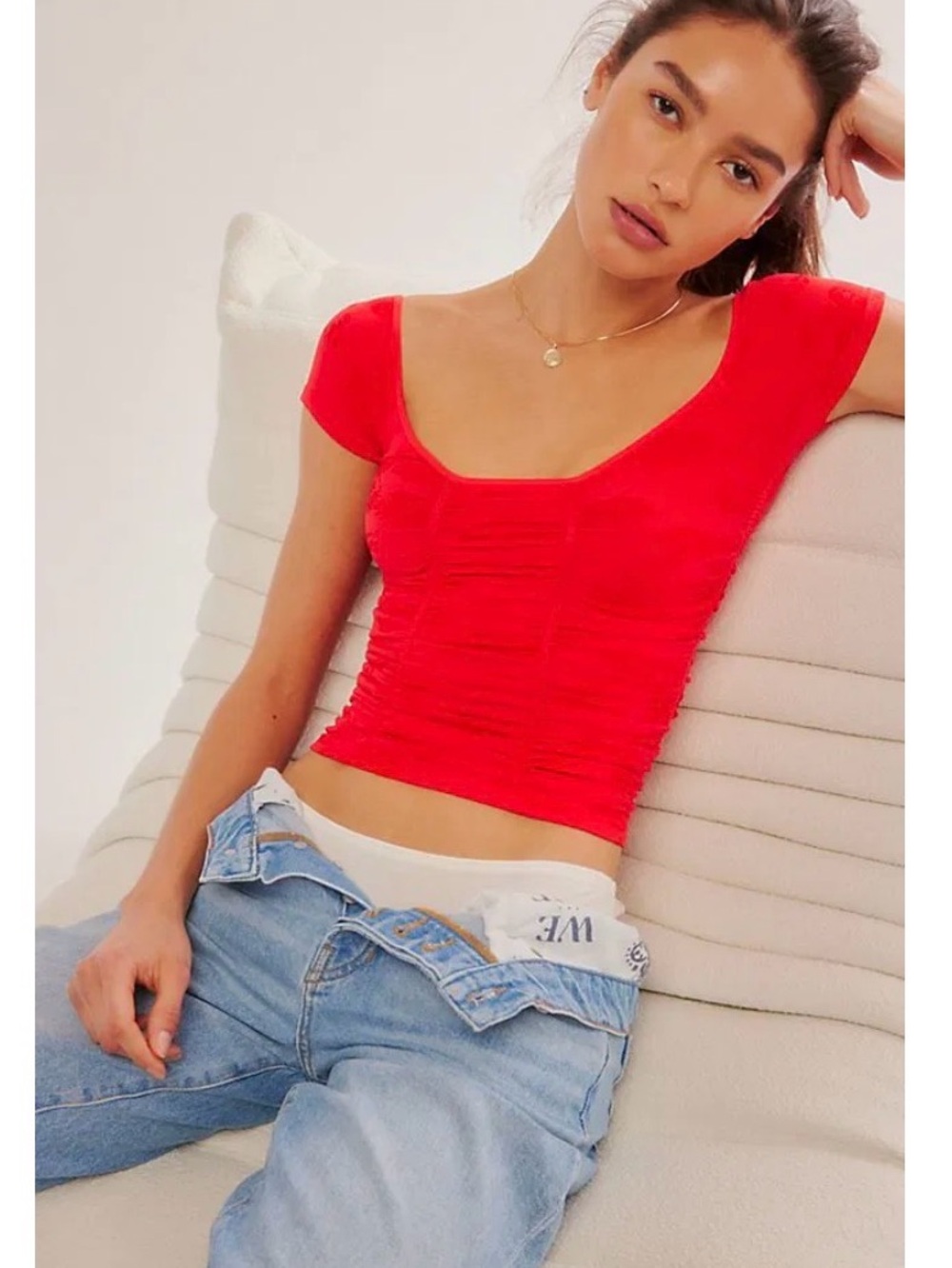 NWT Free People Red Ruched Scoop Crop Top -M/L